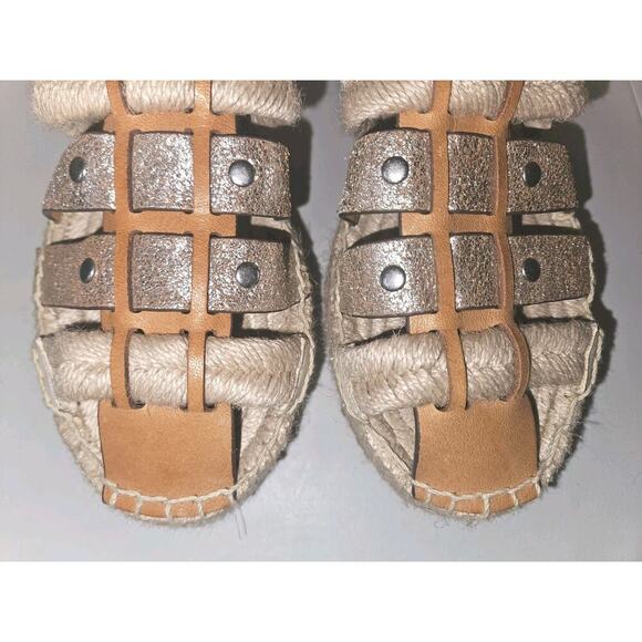 EUC TORY BURCH Fisherman Platform Espadrille Sandals Ivory Tan Leather Wedge 6.5 - Picture 5 of 12